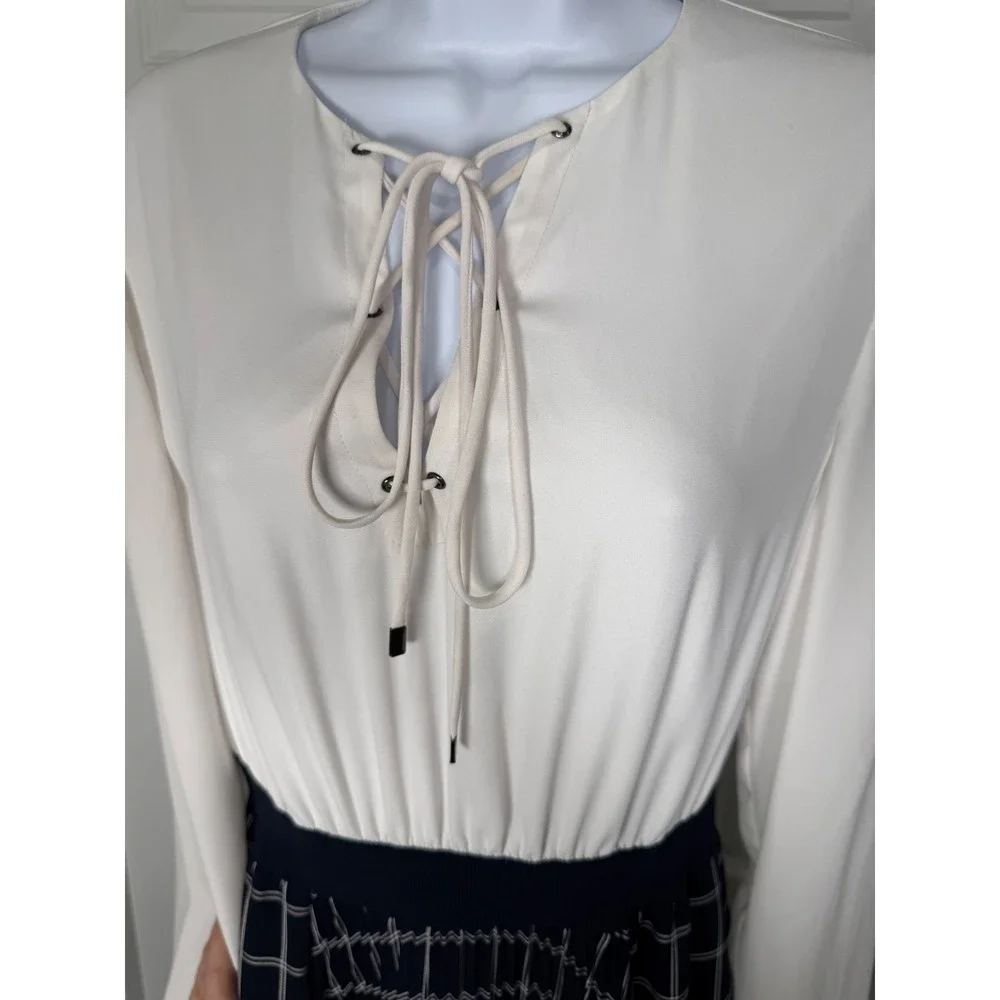 Ted Baker Fancesa Fit & Flare Check Midi Dress Ivory Black 2 Quiet‎ Luxury - Picture 5 of 9